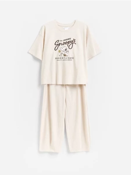 Reserved Pijama din două piese Snoopy bej