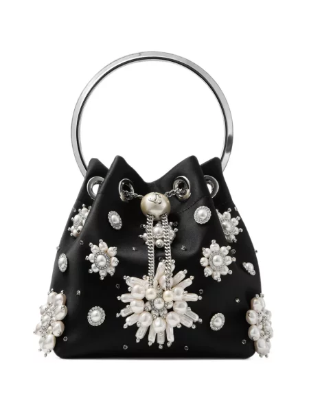 Geantă Jimmy Choo cu broderie din satin cu model floral negru