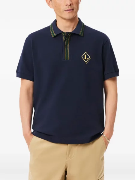 Tricou polo Lacoste cu dungi cu autograf albastru