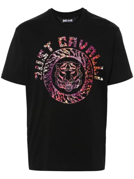 Tricou Just Cavalli cu imagine cu dungi de tigru negru