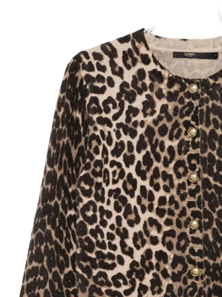 Cardigan Seventy cu imagine cu model leopard maro