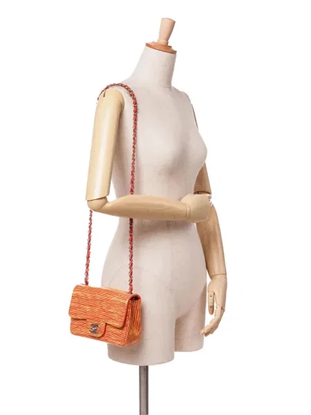 Pruhovaná klasická mini crossbody kabelka Chanel Pre-owned oranžová