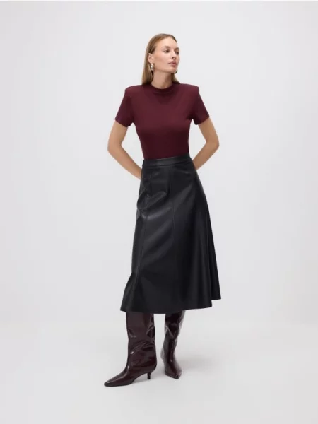 Кожаная юбка Reserved черная