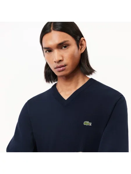Lacoste Sweter Z Dekoltem W Serek Z Organicznej Bawełny granatowy