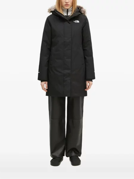 Geacă The North Face cu glugă cu blană negru