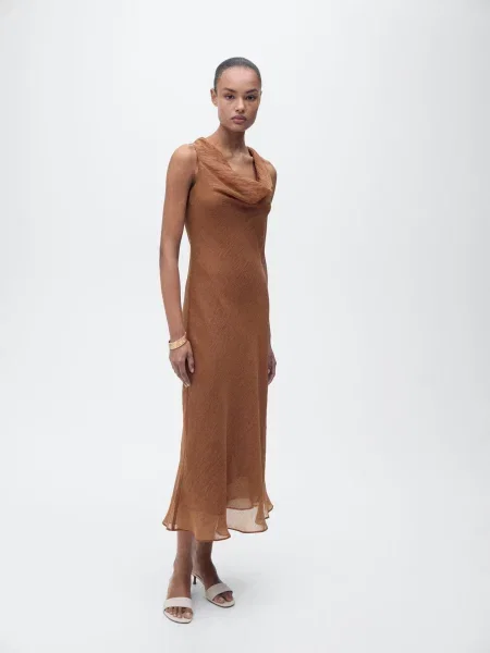 Сукня міді MANGO ліоцелл коричневий