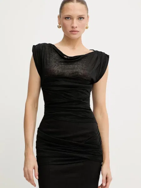 Lanena obleka Pinko črna