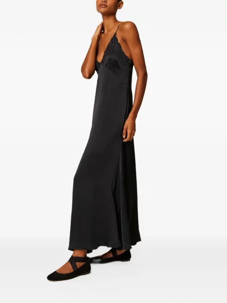 Lung rochie Twinset cu broderie din satin negru