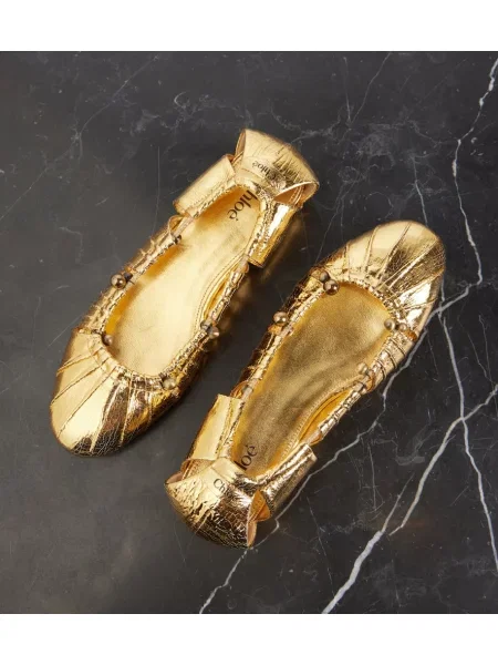 Balerini Chloé din piele auriu