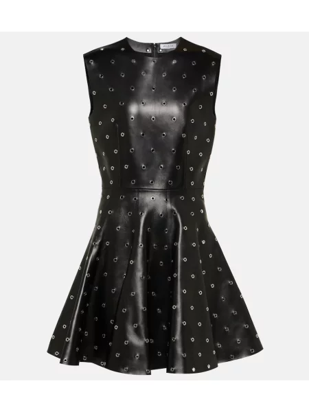 Usnjeni usnjena obleka Alaia z žeblji a-linija črna
