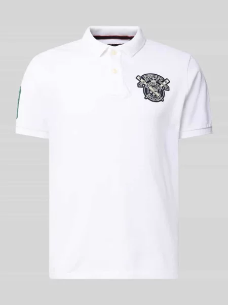 Koszulka polo w kroju regular fit z naszywkami z logo Superdry biała