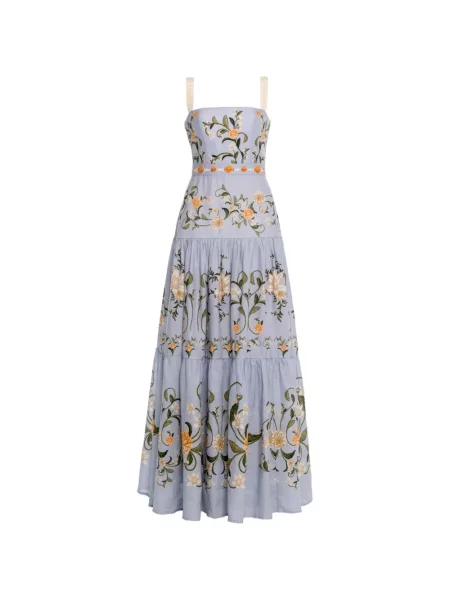 Rochie maxi Agua By Agua Bendita cu broderie de in albastru