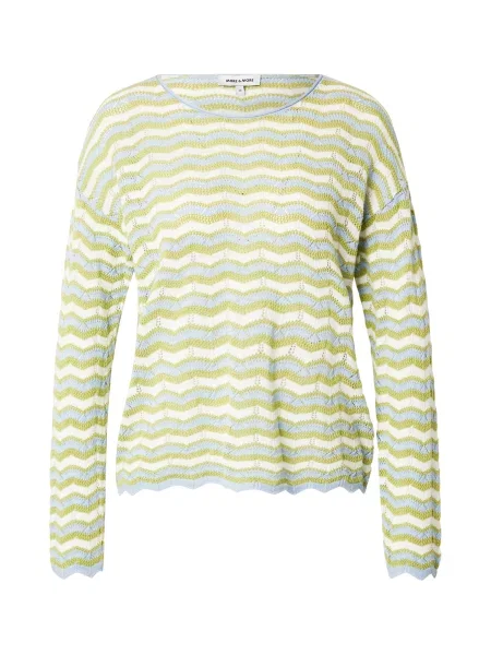 MORE & MORE Pulover Ajour albastru deschis / verde măr alb