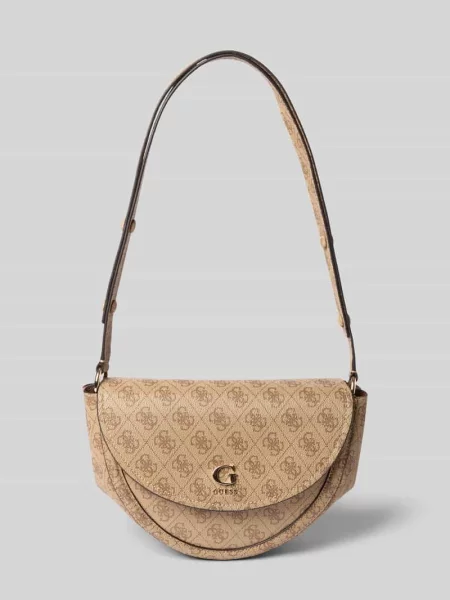 Torba na ramię z aplikacją z metką model COLEEN' Guess beżowa