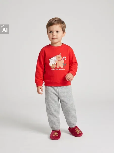 Sinsay vánoční mikina crewneck s potiskem perníkového panáčka červená