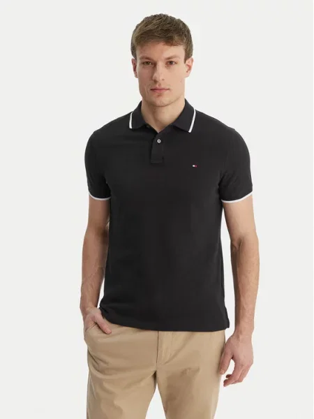 Tommy Hilfiger Тениска с яка и Pique черен