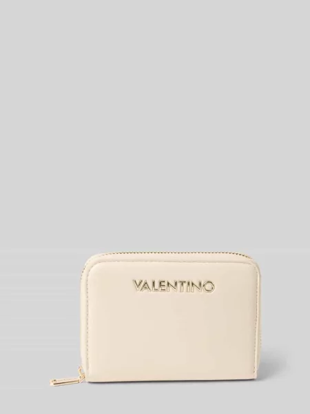 Lniany portfel Valentino Bags beżowy