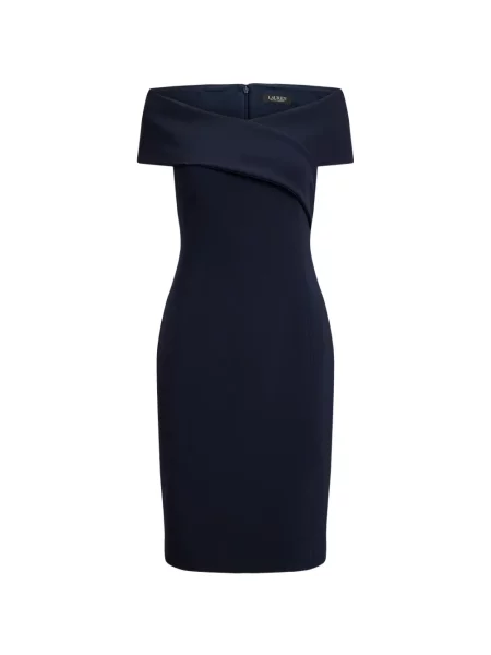 Rochie midi Lauren Ralph Lauren cu umerii deschiși albastru