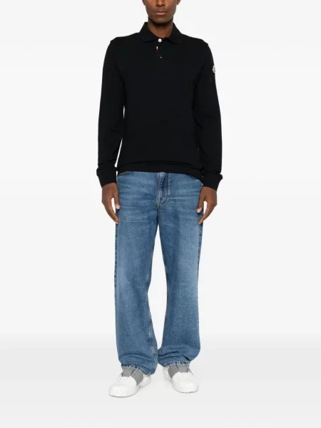 Μακρύς polo Moncler με αυτόγραφο μαύρο