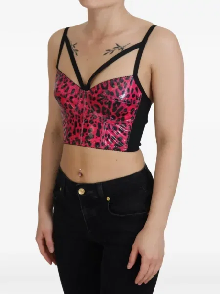 Decupat top Dolce & Gabbana cu imagine cu model leopard roz