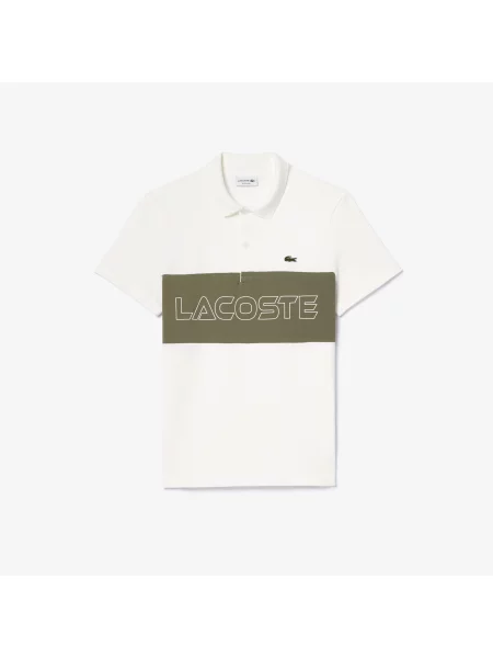 Lacoste Koszulka Polo Z Blokadą Koloru Regular Fit Beżowy biała
