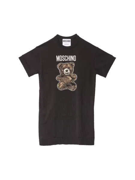 Haftowana dzianinowa sukienka Moschino czarna