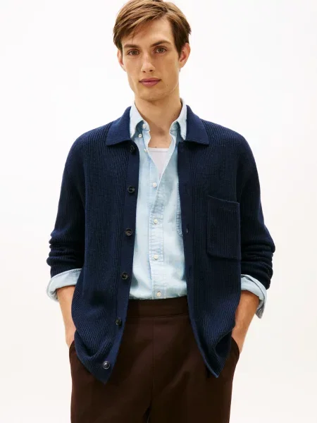 TOMMY HILFIGER Kardigán FISHERMAN námornícka modrá