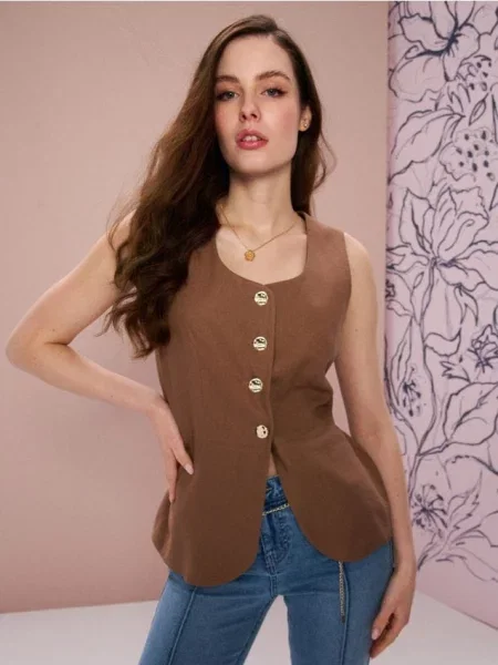 Жилет з домішкою льону бежевий