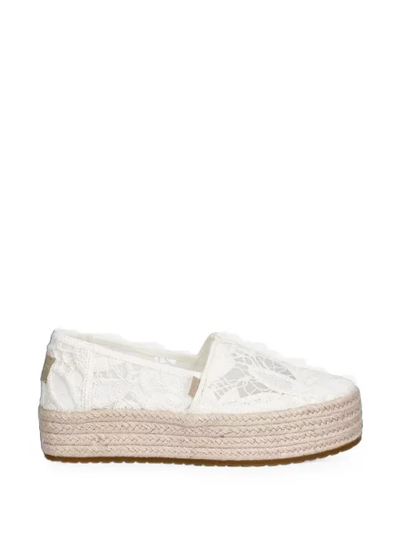Espadrile Toms cu broderie cu platformă din dantelă alb