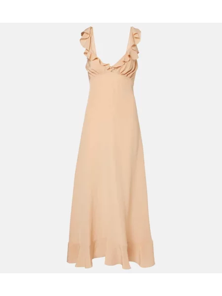 Rochie maxi Chloé de mătase cu volane de costum maro