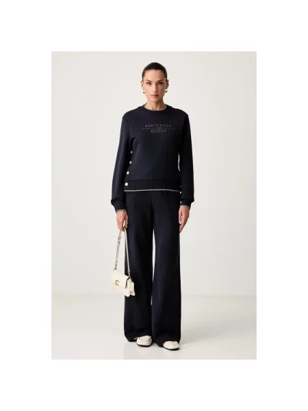 Guess Spodnie dresowe Granatowy Wide Leg niebieskie