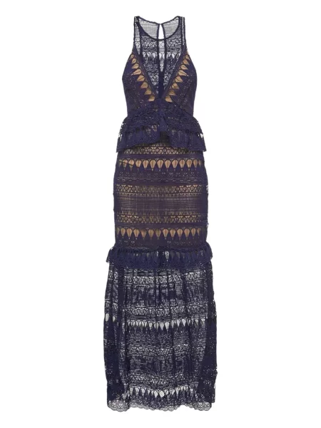 Rochie maxi Self-portrait din dantelă albastru