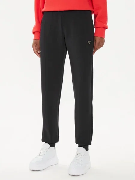 Спортен панталон Guess OLYMPE с изчистен дизайн черно