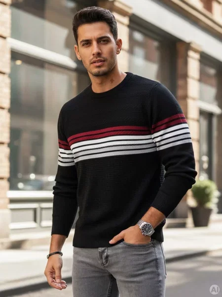 Sweter w paski Dstreet czarny