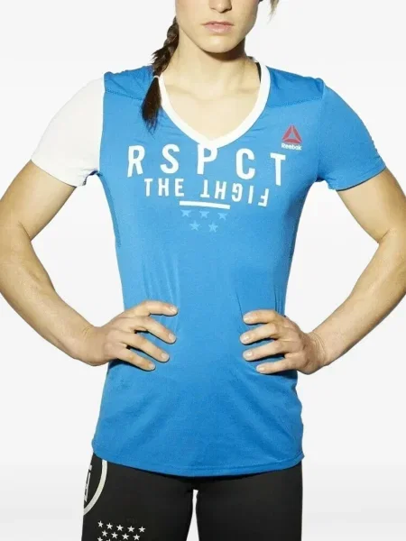 Tricou Reebok cu decolteu în V cu mâneci scurte scurt albastru