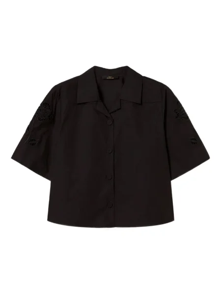 Cămașă Twinset cu broderie cu model floral scurtă negru