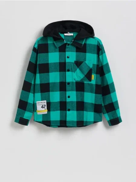 Reserved Koszula oversize w kratę zielony