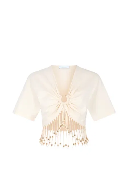 Top Rabanne cu franjuri alb