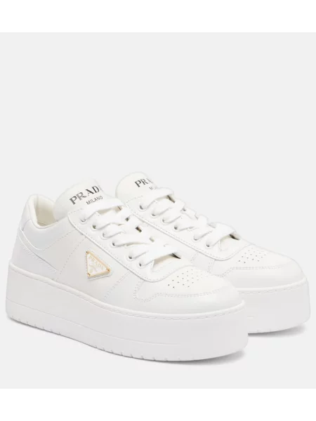 Sneakerși Prada din piele cu platformă alb