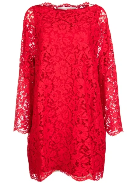 Rochie mini Valentino Garavani cu model floral din dantelă de costum roșu