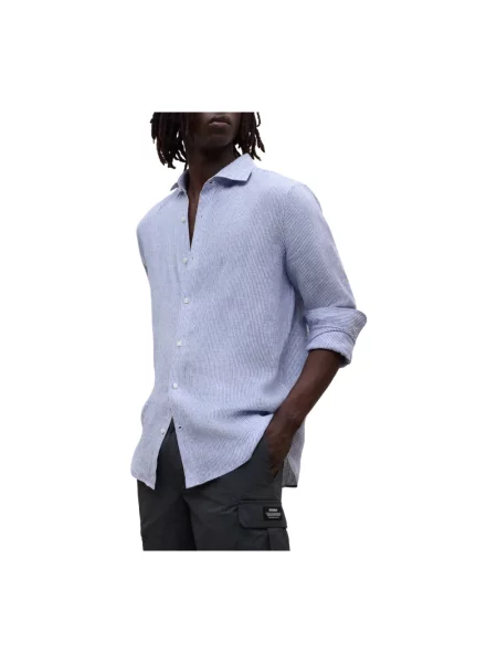 Lniana koszula Ecoalf w paski niebieska