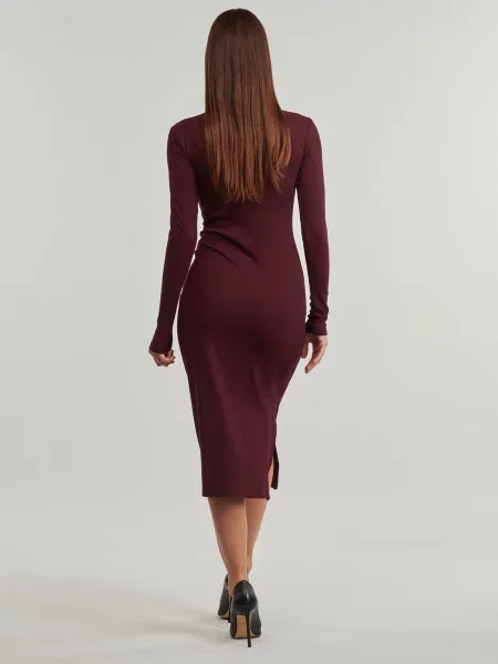 Dlouhé oblekové maxi šaty Lauren Ralph Lauren s dlouhými rukávy červené
