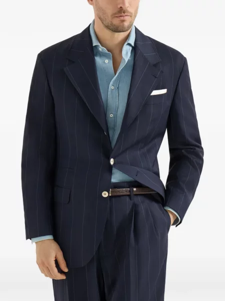 Vlněné pruhované pruhované sako Brunello Cucinelli modré