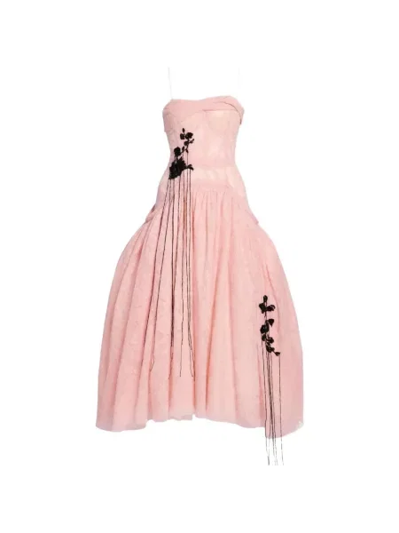 Rochie midi Erdem cu model floral din dantelă roz
