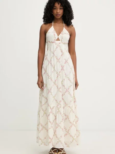 Twinset sukienka halter z bawełny beżowa