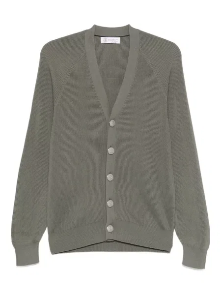 Kardigan Brunello Cucinelli prążkowany zielony