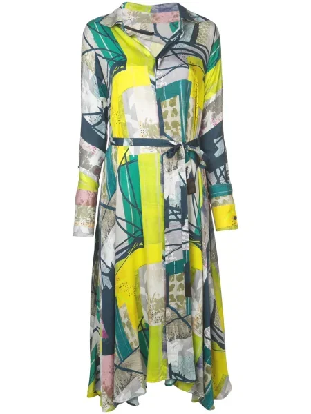 Sukienka koszulowa Divka z nadrukiem w abstrakcyjne wzory garniturowa zielona
