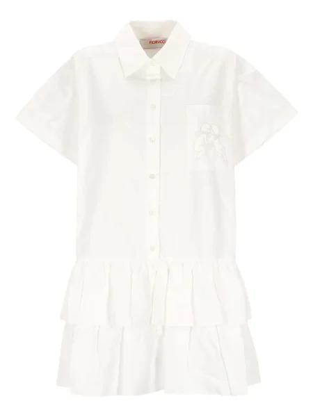 Sukienka koszulowa Fiorucci z falbankami garniturowa biała