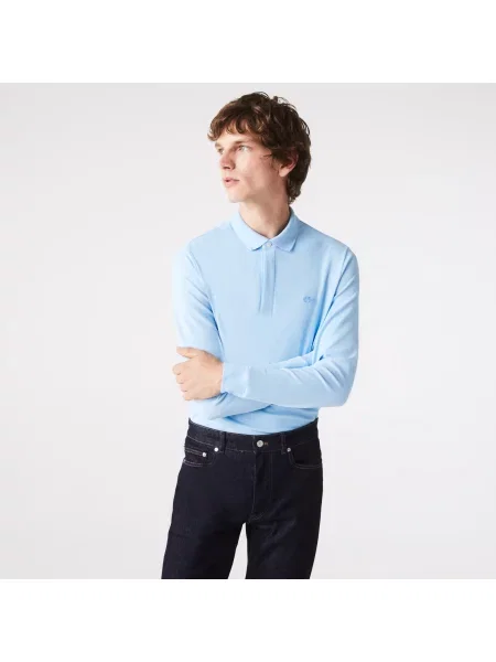 Lacoste Koszulka Polo Z Długim Rękawem Smart Paris Z Elastycznej Bawełny niebieska