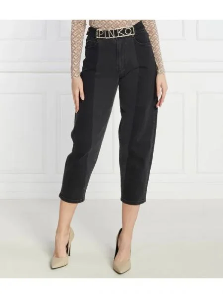 Pinko Blugi MADDIE BELT MOM FIT DENIM BLA gri